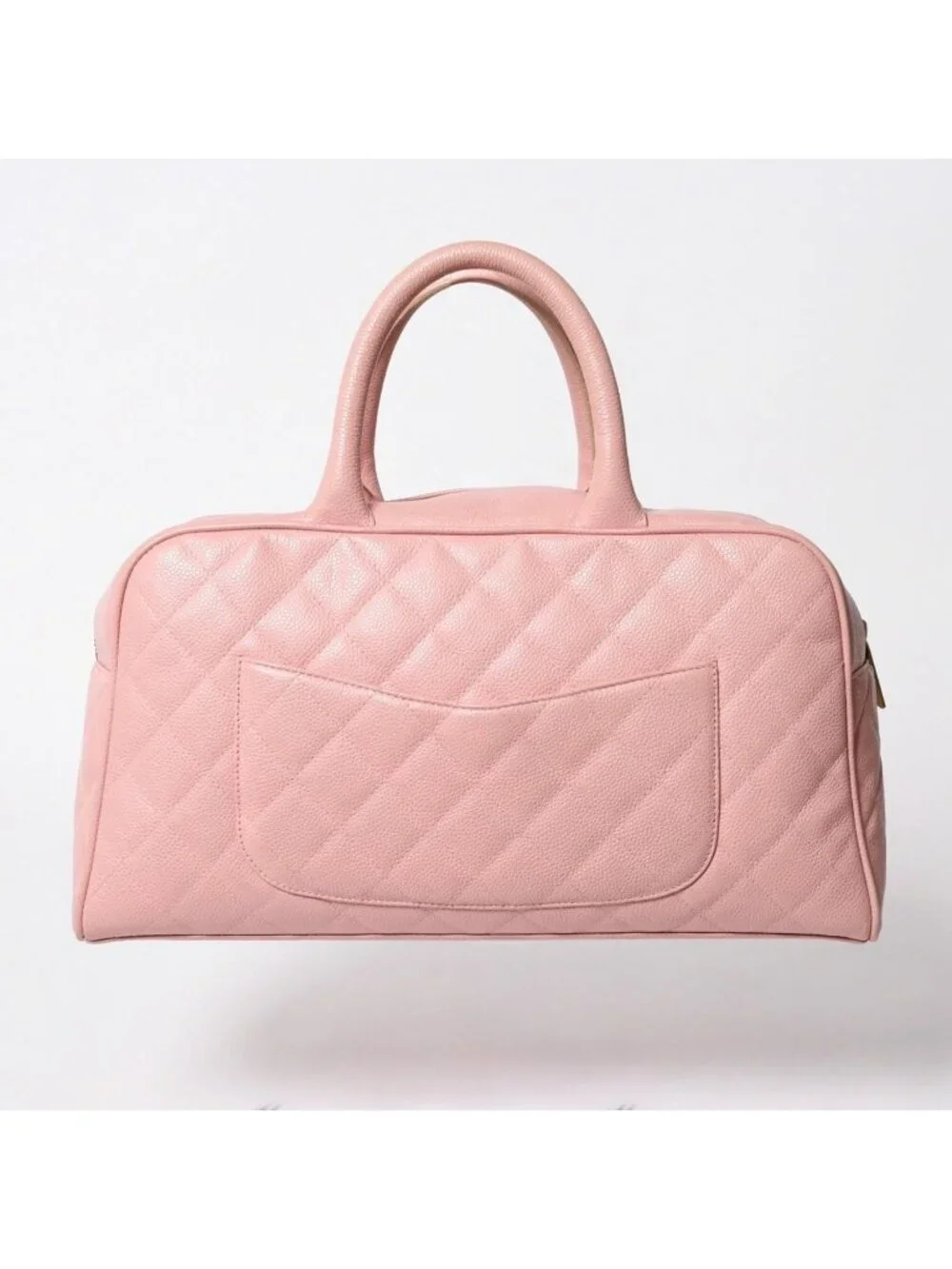 Chanel Jumbo CC Logo Quilted Bowling Bag Caviar Leather Pink Gold